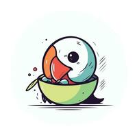 carino kawaii uccello nel un' ciotola. vettore illustrazione.