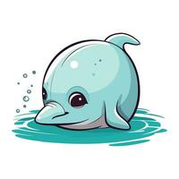 carino cartone animato delfino nuoto nel il acqua. vettore illustrazione isolato su bianca sfondo.