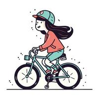 vettore illustrazione di un' ragazza equitazione un' bicicletta. linea arte stile.