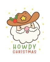 carino cowboy Natale Santa viso cartone animato personaggio mano disegno vettore
