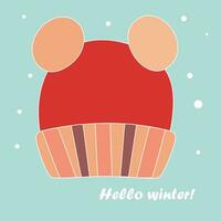 inverno figli di cappello con bubboni. Ciao inverno. piatto vettore illustrazione