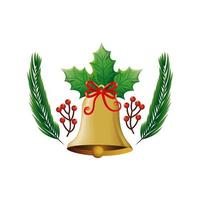 campana decorazione natalizia con fiocco nastro e foglie vettore