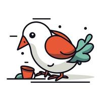 carino uccello con caffè tazza al di sopra di bianca sfondo. colorato design. vettore illustrazione