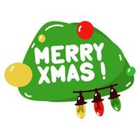 vettore colloquiale verde palla con il iscrizione allegro Natale con un' ghirlanda isolato su un' bianca sfondo. nuovo anni saluti. design di un' Natale saluto carta, striscione, manifesto, adesivi