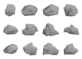 set di pietre e massi di roccia in stile cartone animato vettore