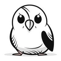 carino cartone animato uccello isolato su bianca sfondo. nero e bianca vettore illustrazione.