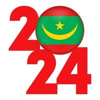 contento nuovo anno 2024 bandiera con mauritania bandiera dentro. vettore illustrazione.