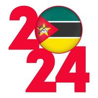 contento nuovo anno 2024 bandiera con mozambico bandiera dentro. vettore illustrazione.
