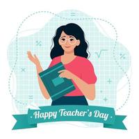 carta del giorno dell'insegnante felice con l'insegnante femminile. illustrazione vettoriale