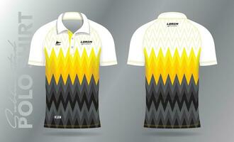 giallo e nero sublimazione polo camicia modello modello design per sport uniforme nel davanti Visualizza e indietro Visualizza vettore