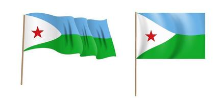 bandiera sventolante naturalistica colorata della repubblica di gibuti. vettore