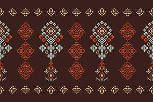 etnico geometrico tessuto modello attraversare punto.ikat ricamo etnico orientale pixel modello Marrone sfondo. astratto, vettore, illustrazione. trama, abbigliamento, cornice, decorazione, motivi, seta sfondo. vettore