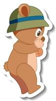 simpatico orso cartone animato con cappello adesivo vista laterale vettore