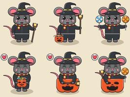 mago del set di halloween del mouse vettore