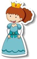 modello di adesivo con un personaggio dei cartoni animati di piccola principessa isolato vettore
