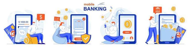 il concetto di banking online imposta scene isolate di persone in design piatto vettore