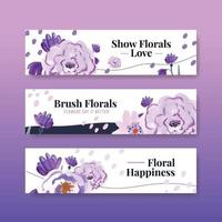 modello di banner con pennello floreale concept design acquerello vettore