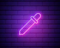 incandescente linea neon pipetta icona isolato su sfondo muro di mattoni vettore