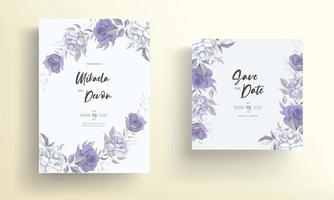 bellissimo biglietto d'invito per matrimonio con decorazione floreale viola vettore