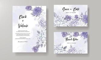 bellissimo biglietto d'invito per matrimonio con decorazione floreale viola vettore