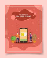 sim card telefono uomini donne intorno smartphone sim card vettore