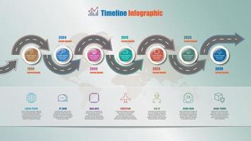 infografica timeline della tabella di marcia aziendale con cerchio di 7 passaggi vettore