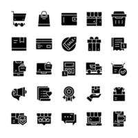 set di icone dello shopping con stile glifo. vettore