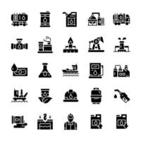 set di icone dell'industria petrolifera con stile glifo. vettore
