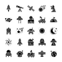 set di icone dello spazio con stile glifo. vettore