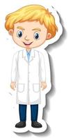 adesivo personaggio dei cartoni animati con un ragazzo in abito scientifico vettore