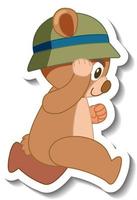 simpatico orso cartone animato con cappello adesivo vista laterale vettore