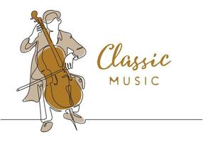 musica classica un disegno a tratteggio, un uomo suona uno strumento violoncello vettore