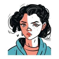 vettore illustrazione di un' ragazza nel i fumetti stile. il ragazza è triste.