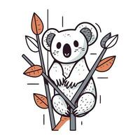 carino koala seduta su un' ramo con le foglie. vettore illustrazione.