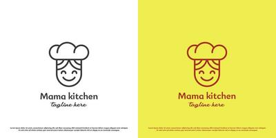 forno mamma capocuoco logo design illustrazione. silhouette di cucina donna grembiule buffet mangiare cucinando spezie cibo madre pane Impasto torta bar culinario mensa. moderno minimalista semplice icona concetto. vettore