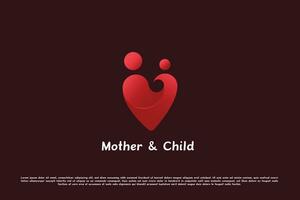moderno pendenza madre bambino logo design illustrazione. semplice piatto silhouette di madre Tenere bambino amore cuore contento pieno di amore affetto vita maternità. minimalista semplice piatto icona concetto. vettore