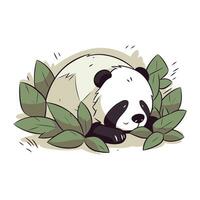 carino panda addormentato nel il verde le foglie. vettore illustrazione.