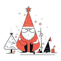 Santa Claus con Natale albero. vettore illustrazione nel piatto lineare stile.