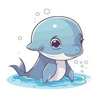 carino cartone animato delfino nel il acqua. vettore illustrazione isolato su bianca sfondo.