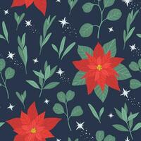 senza soluzione di continuità modello con mano disegnato poinsettia fiori e floreale rami. Natale florals vettore