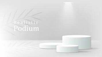 bianca podio impostato e palma foglia ombra copertura per Prodotto Schermo presentazione vettore