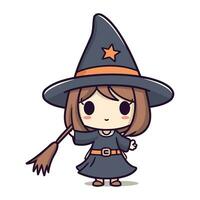 strega costume carino cartone animato strega ragazza vettore illustrazione.