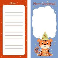 pianificatore, carta per appunti, lista delle cose da fare, buon natale, decorato con tigre vettore