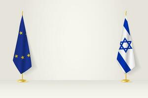 europeo unione e Israele bandiera su interno pennone, incontro concetto fra Israele e europeo unione. vettore