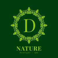 lettera d natura confine ghirlanda iniziale logo per boutique terme e bellezza benessere vettore