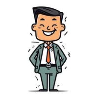 sorridente uomo d'affari cartone animato carattere. vettore illustrazione nel scarabocchio stile.