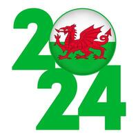 contento nuovo anno 2024 bandiera con Galles bandiera dentro. vettore illustrazione.