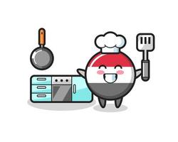 illustrazione del personaggio del distintivo della bandiera dello Yemen mentre uno chef sta cucinando vettore