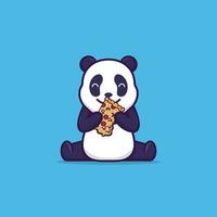 panda carino che mangia pizza vettore