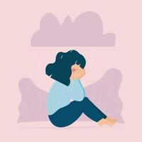 donna depressa o ragazza si siede, piange a causa dell'ansia. salute mentale. vettore